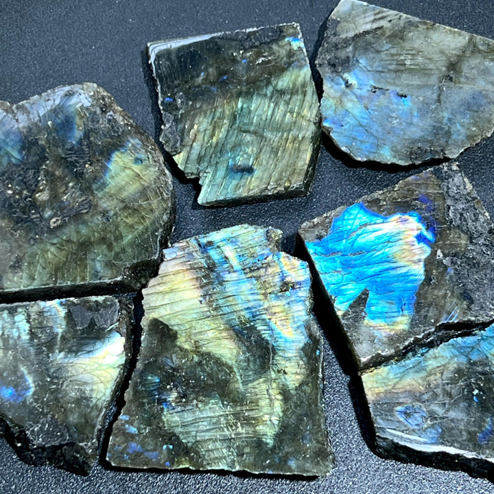 Flashy Labradorite Polished Rough Cut Slab Tiles (By The Piece or Pound) Wholesale