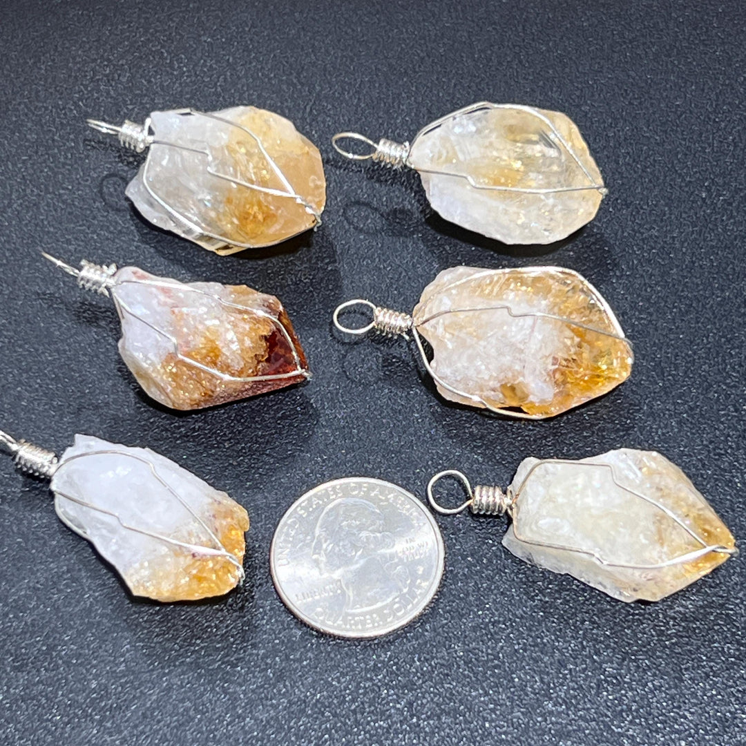 Raw Citrine Crystal Pendant (Silver Plated Wire Wrapped) Gemstone Jewelry Necklace Supply