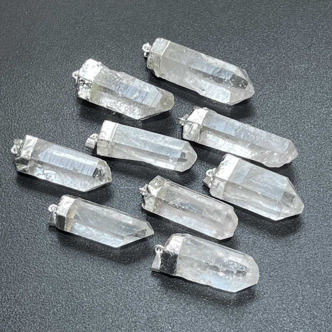 Quartz Crystal Point Pendant Large (1.5-2.0 Inches)(Silver Plated) Jewelry Necklace Supply