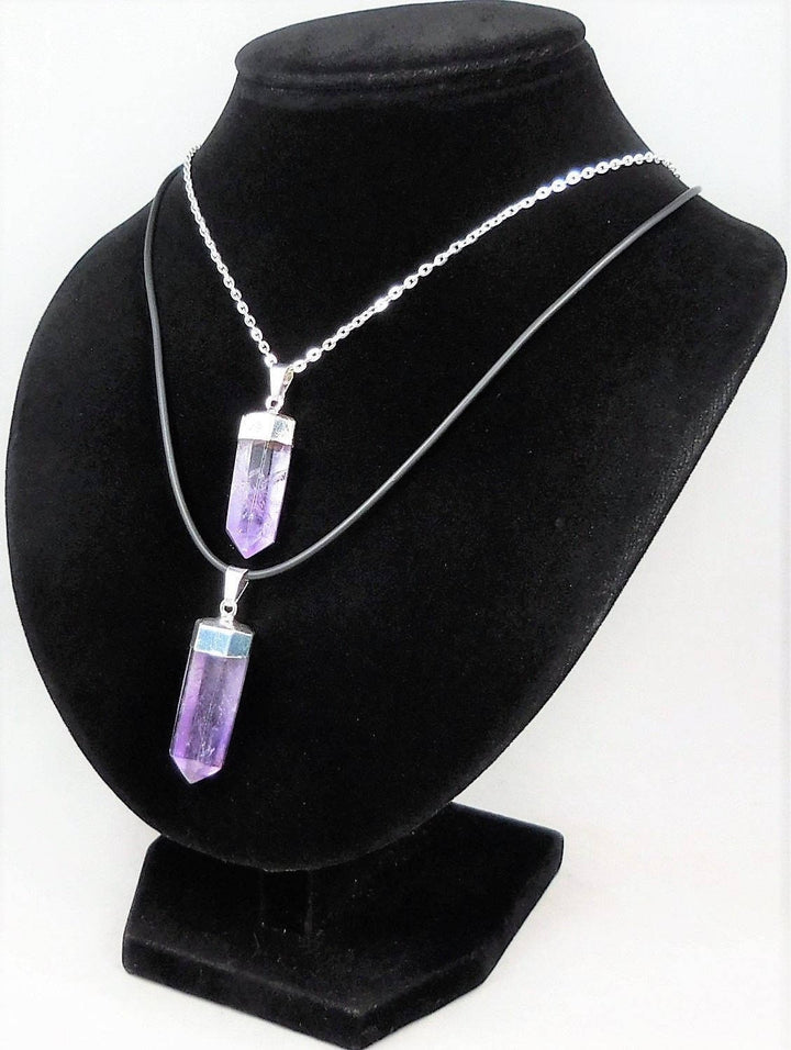 Amethyst Crystal Point Pendant (Silver Plated) Faceted Gemstone Jewelry Necklace Supply