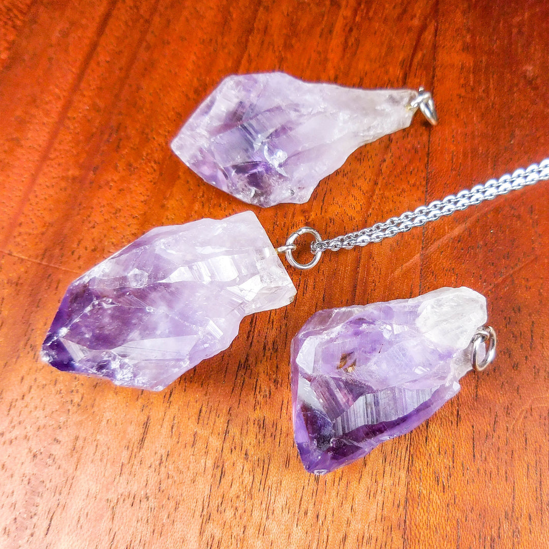 Raw Amethyst Crystal Point Pendant (Silver Ring) Rough Gemstone Jewelry Necklace Supply