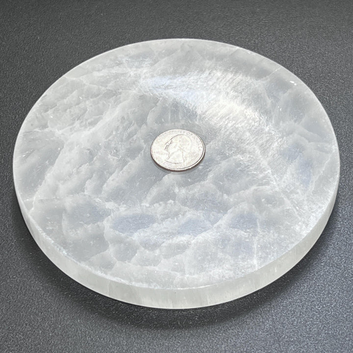 Selenite Crystal Large Round Circle Plate (5.5 Inches) Gemstone Decor Supply