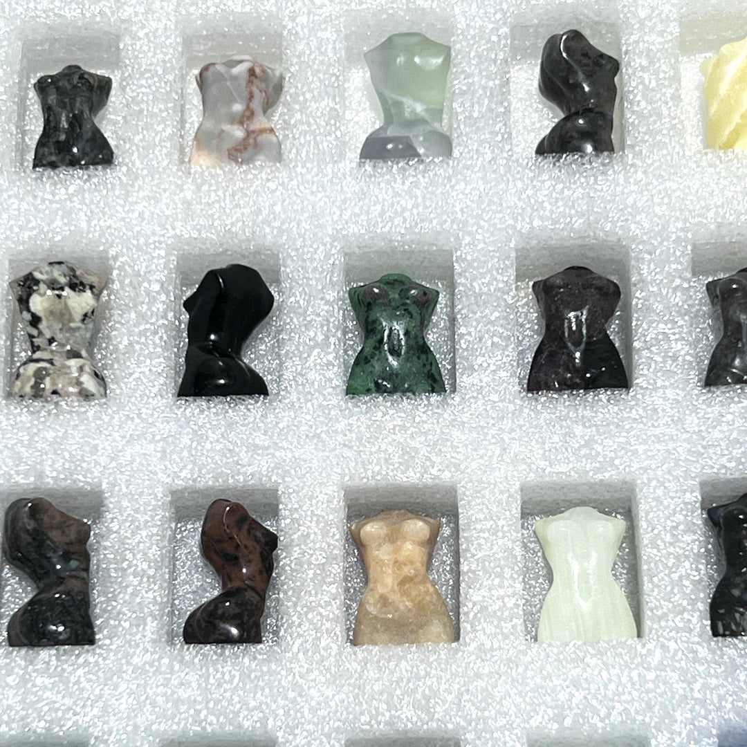 Mixed Gemstone Lady Carvings Collection ( 24 Pcs ) Bulk Wholesale Assorted Flat Box