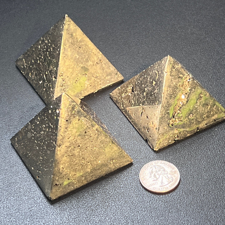 Iron Pyrite Pyramid Crystal Druzy Carving Polished Fools Gold