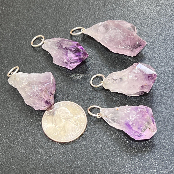 Raw Amethyst Crystal Point Pendant (Silver Ring) Rough Gemstone Jewelry Necklace Supply