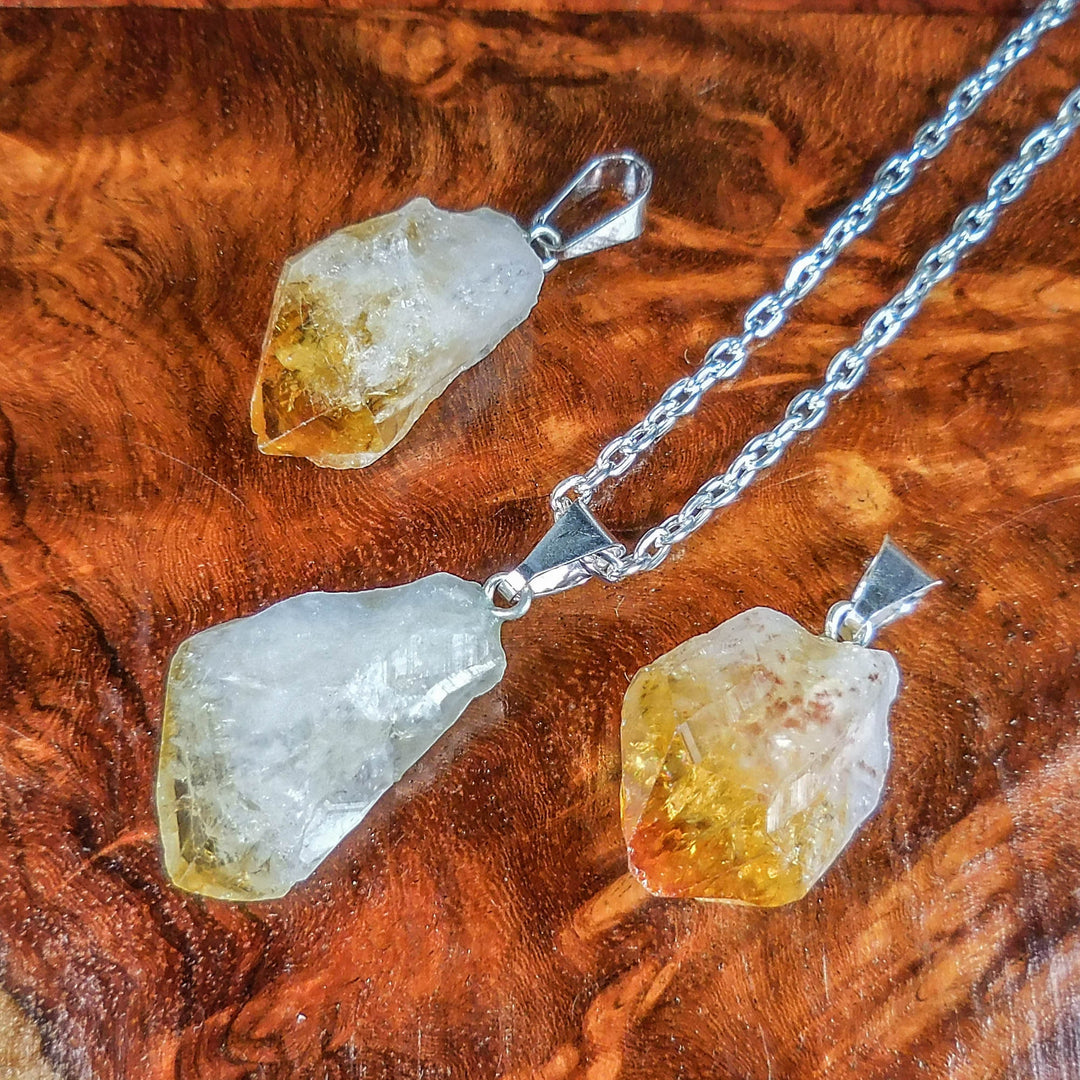 Raw Citrine Crystal Point Pendant (Silver Bail) Gemstone Jewelry Necklace Supply