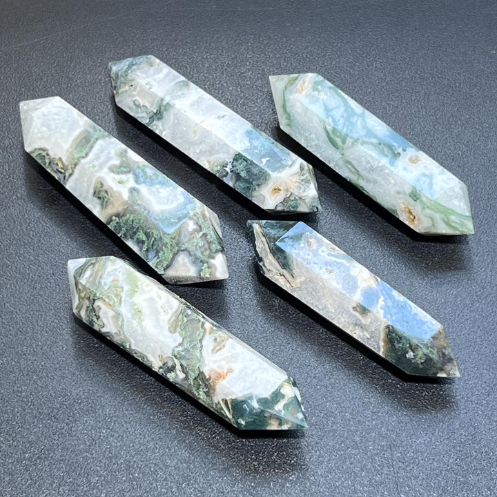 Moss Agate Crystal Double Terminated Point Gemstone Wand Carving Home Decor Supply