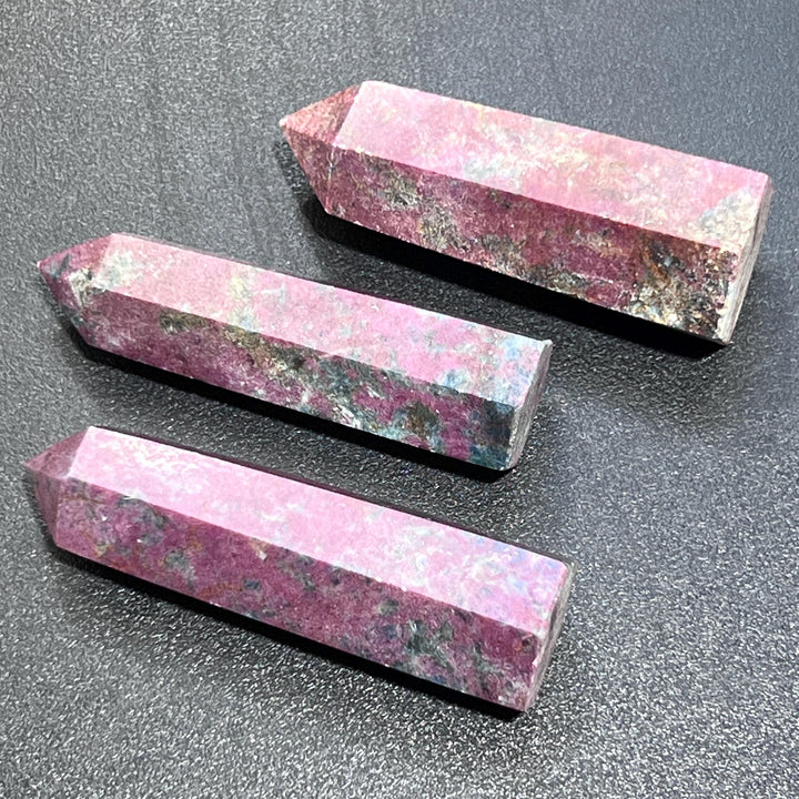 Red Ruby With Fuchsite Crystal Standing Tower Obelisk Points (UV Reactive) Gemstone Decor Carving Supply