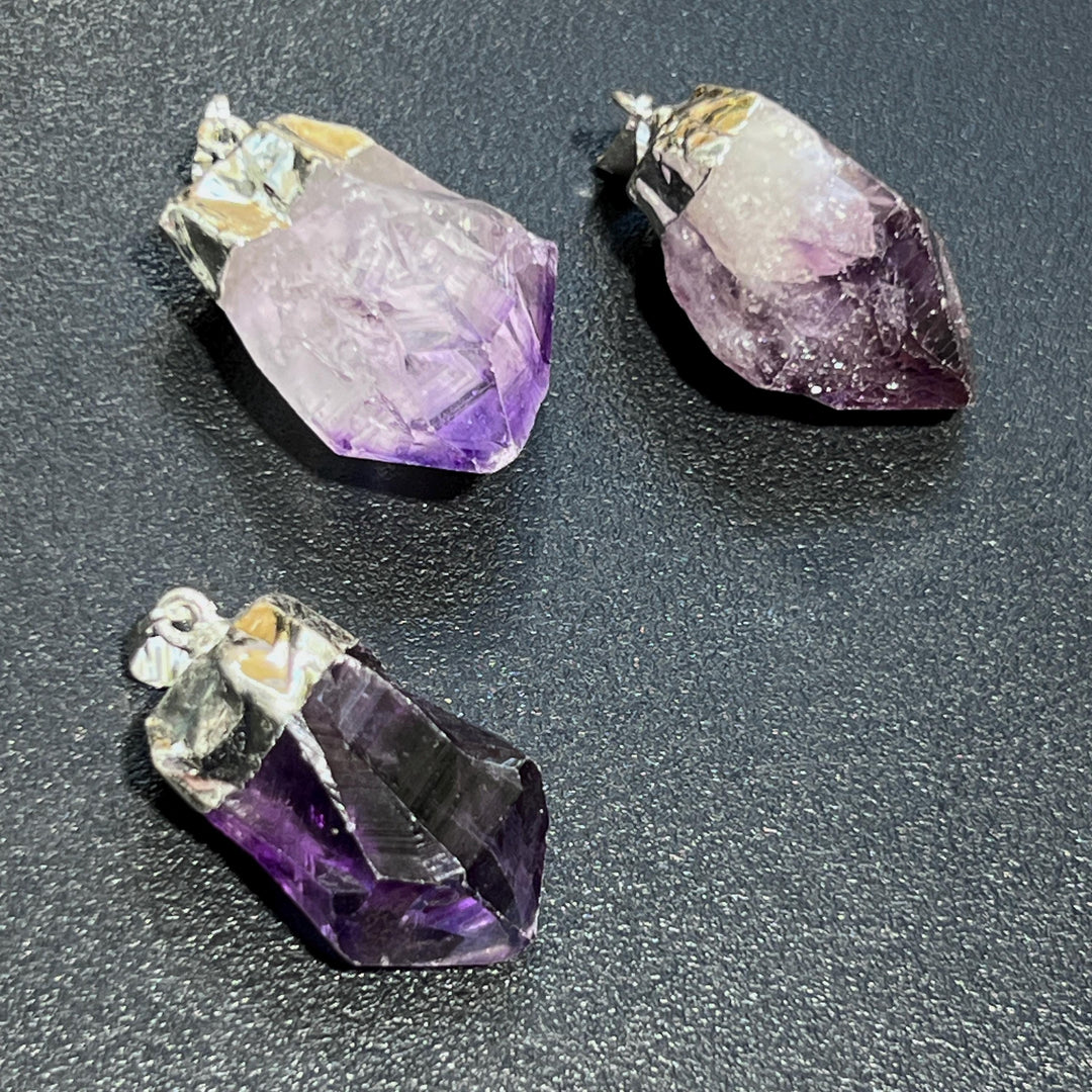 Purple Amethyst Crystal Rough Raw Point Pendant (Silver Plated) Wholesale