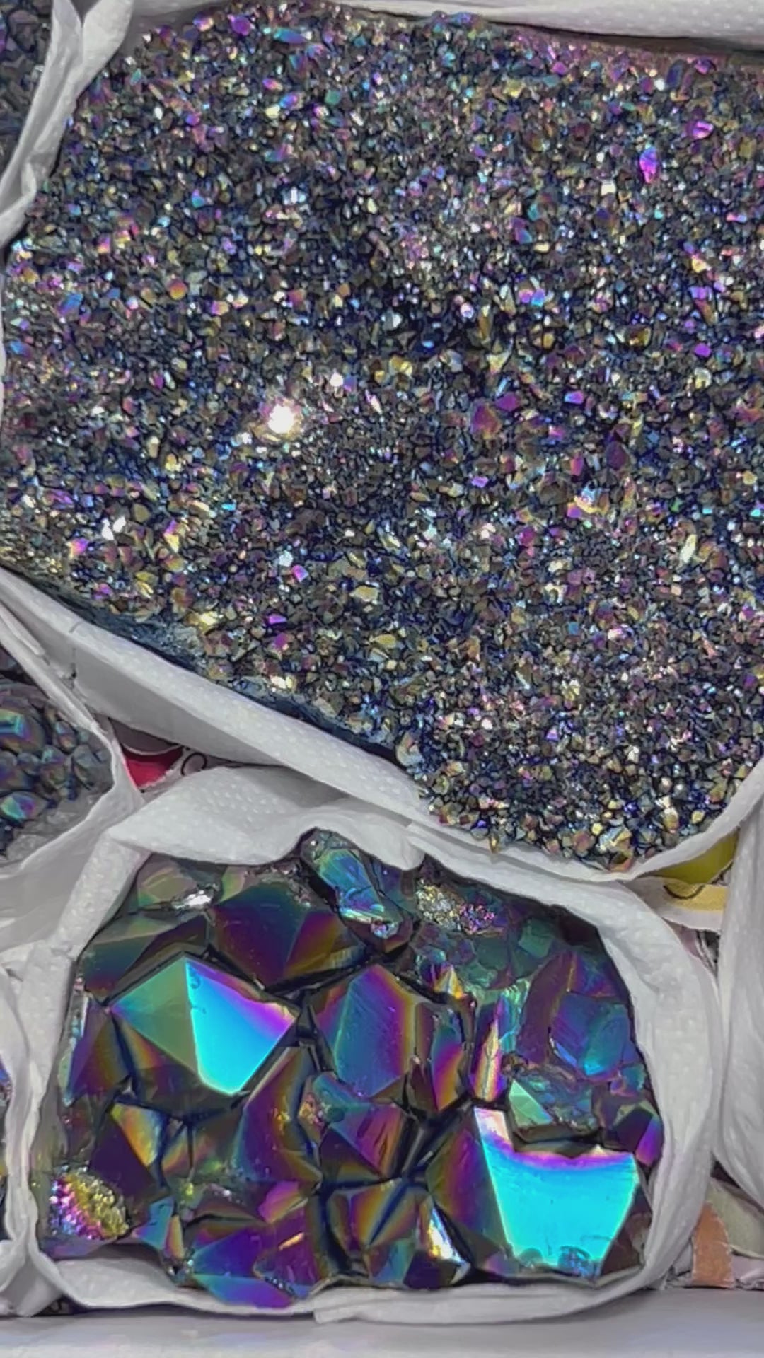 Titanium Aura Amethyst Crystals (Avg 1.5 LBs) Box Flat Bulk Wholesale Lot Raw Stones Gemstones